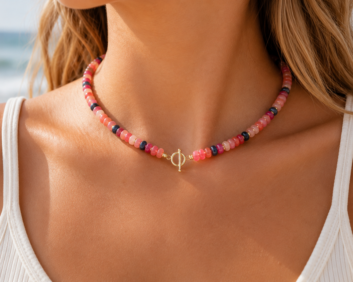 Multicolored amazonite stone necklace