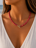 Pink and red ceramic bead necklace