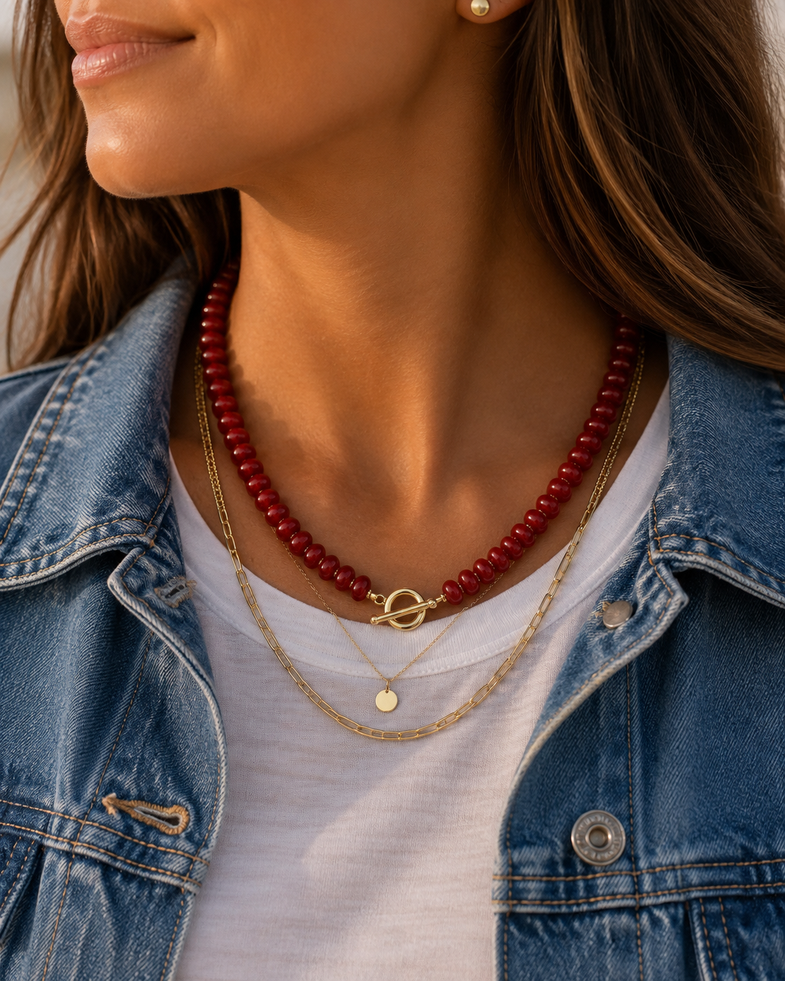 Red rondelle beaded necklace