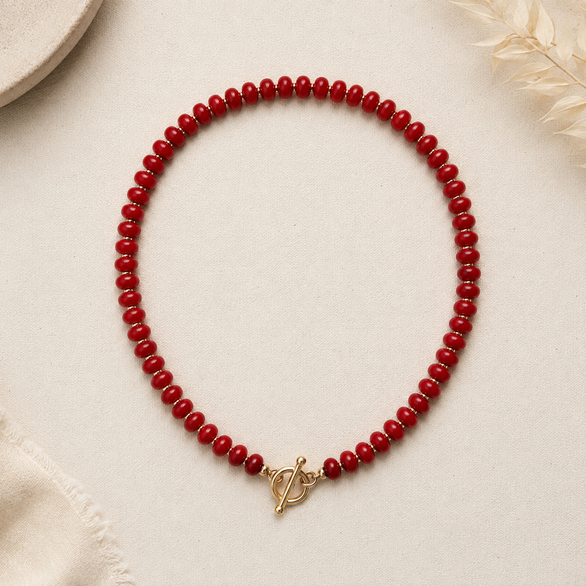 Red rondelle beaded necklace