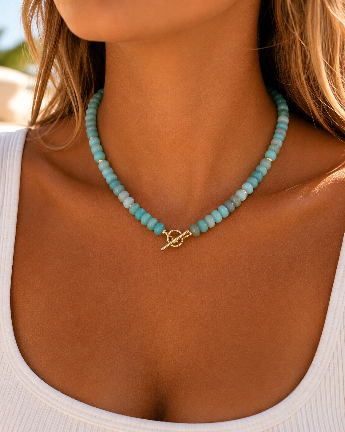 Multicolored turquoise bead necklace