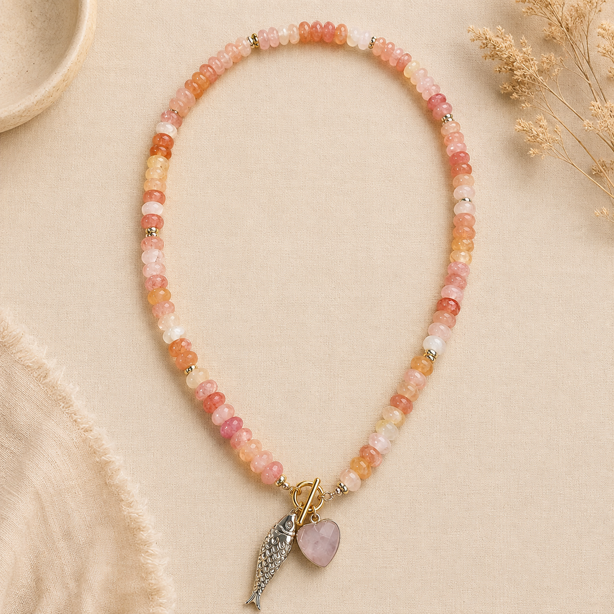 Multicolored coral stone necklace