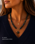Multi dark green and navy beaded necklace with pendant