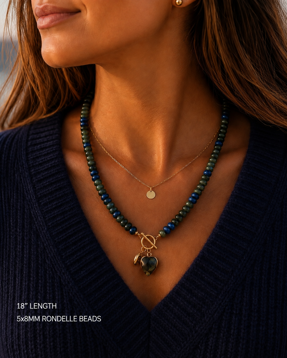 Multi dark green and navy beaded necklace with pendant