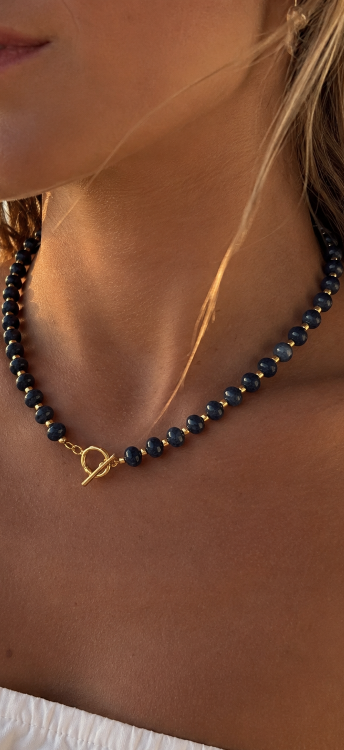 Navy gemstone clasp necklace